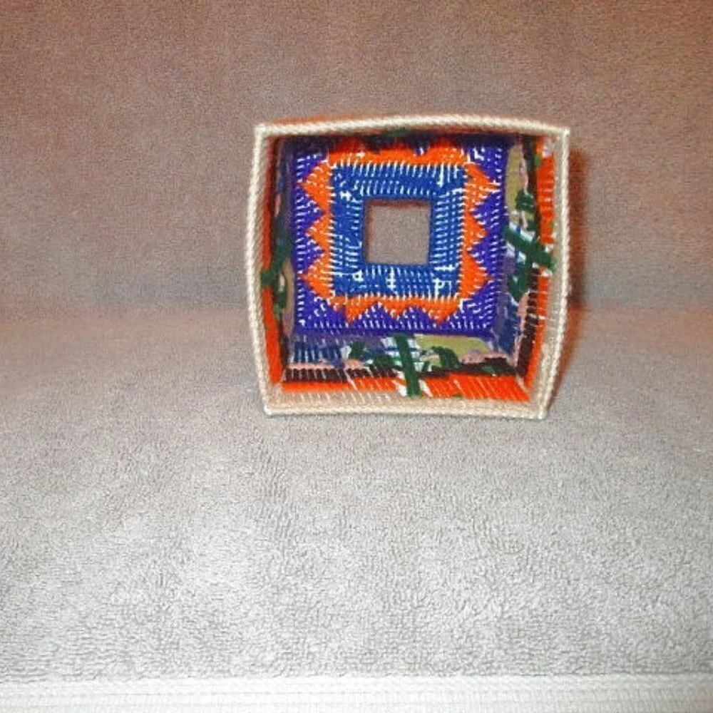 Vtg Cross Stitch Plastic Canvas Tissue Box Cover Saguaro Desert Sunrise Cactus
